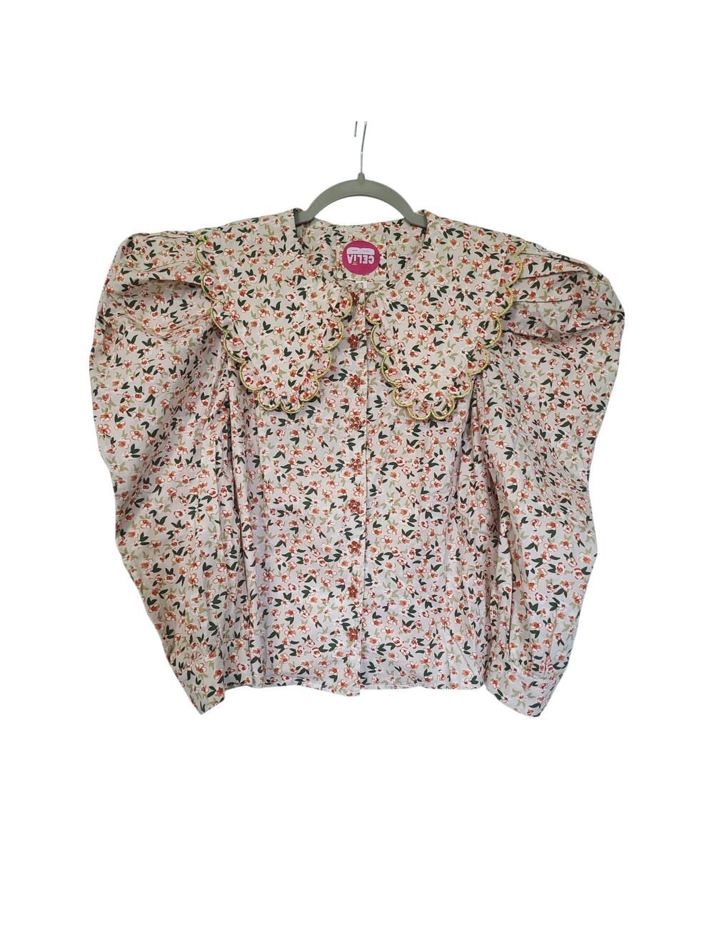 CeliaB Virginia Floral Blouse - Mixed Media Corduroy Collar Size Small